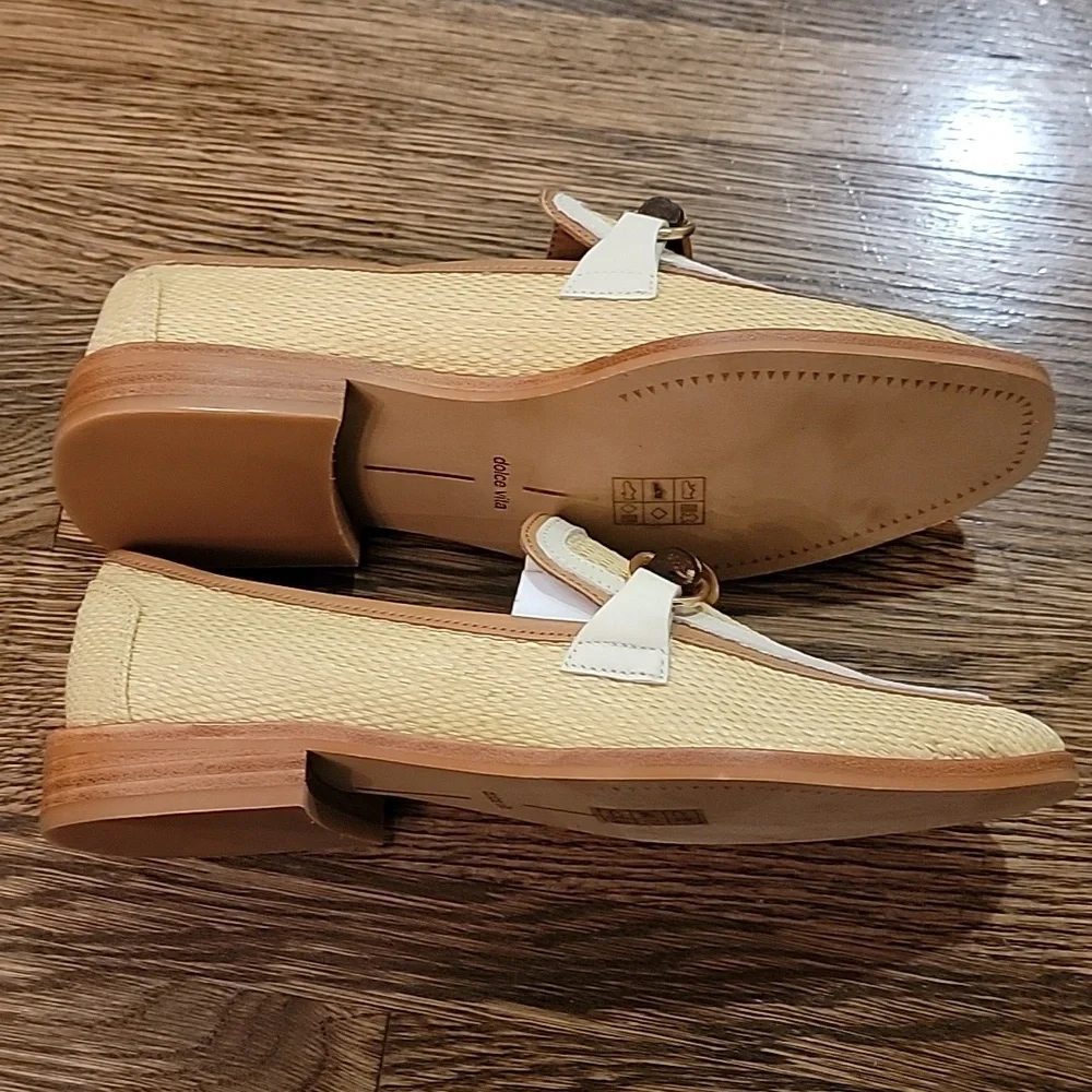 Dolce Vita Straw Loafers with Cream Trim and Brown Bit - Picture 2 of 7